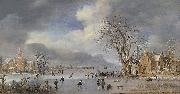 Aert van der Neer A winter landscape with skaters and kolf players on a frozen river France oil painting artist